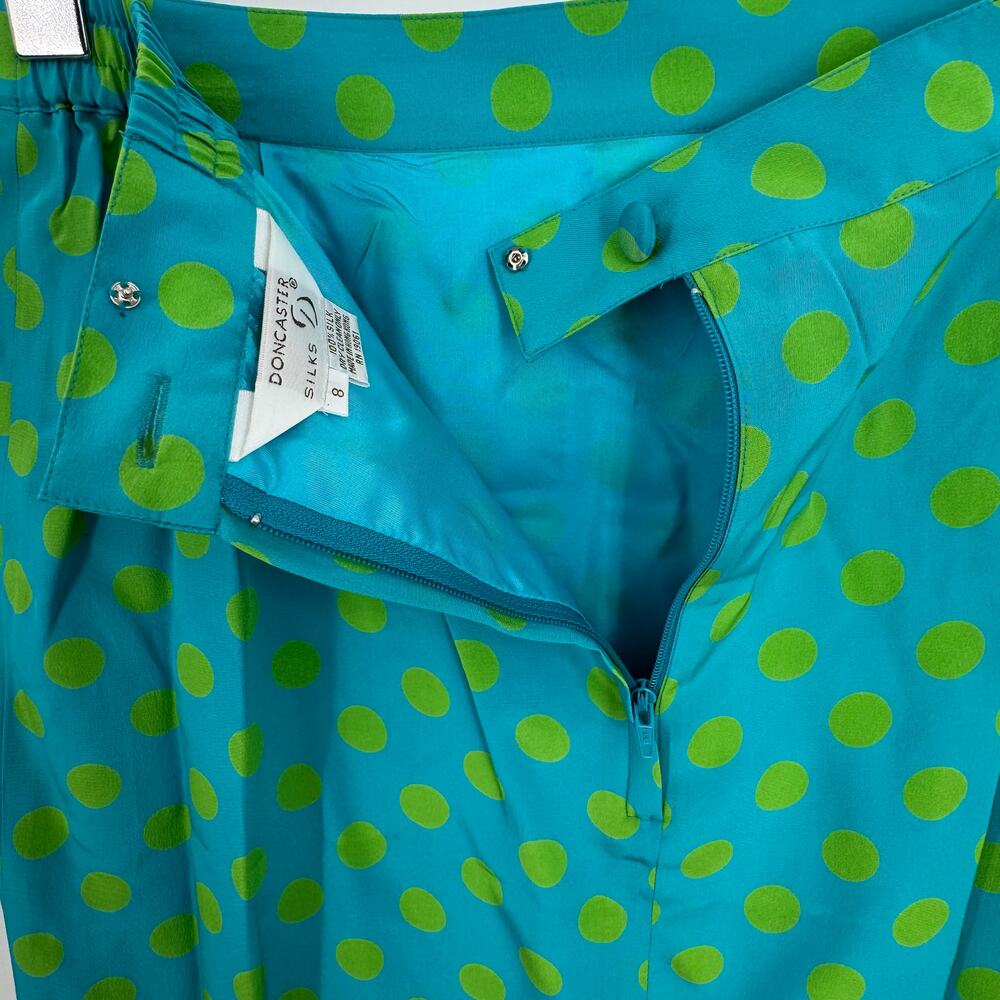Doncaster skirt women's 8 100% silk pencil polka dot lined blue green career NEW - Picture 7 of 10